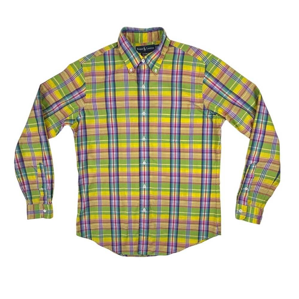 Ralph Lauren Plaid Shirt Mens Medium Custom Fit Cotton Spring Multicolor Oxford